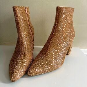 Betsey Johnson Rhinestone Ankle Boots in Blush